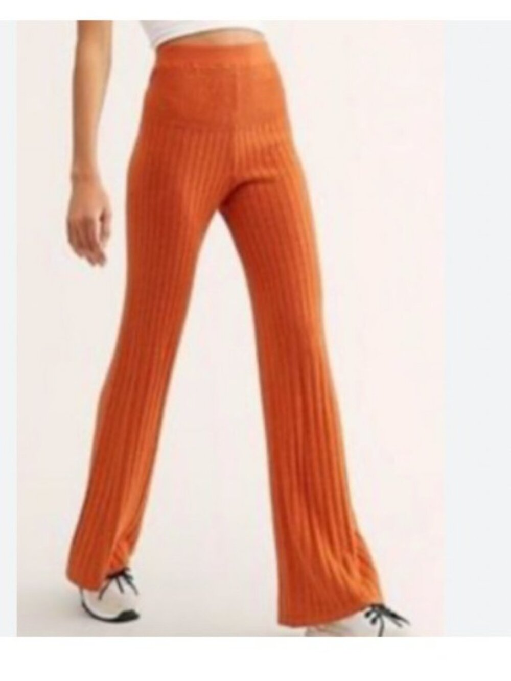Free People Ribbed Knit Flare Leg Pants Womens Small Orange NWT